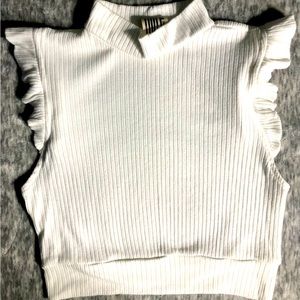 Free people White Large Sleeveless ruffled trim cropped top